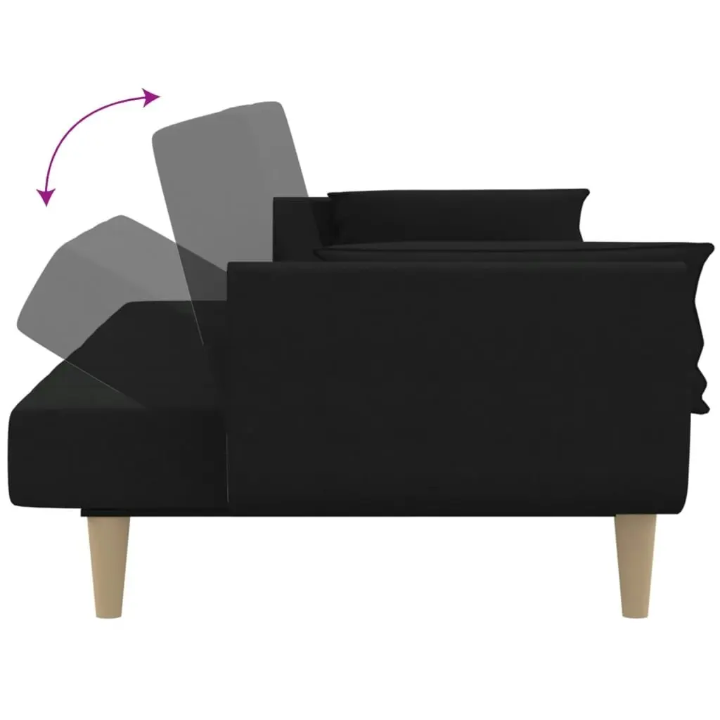 2-Seater Sofa Bed with Two Pillows Black Fabric 375871