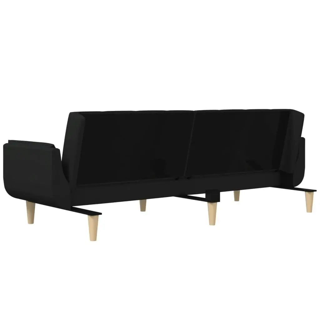 2-Seater Sofa Bed with Two Pillows Black Fabric 375871