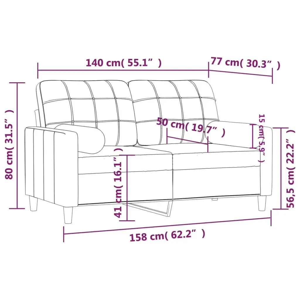 2-Seater Sofa with Throw Pillows Dark Grey 140 cm Fabric 3200783