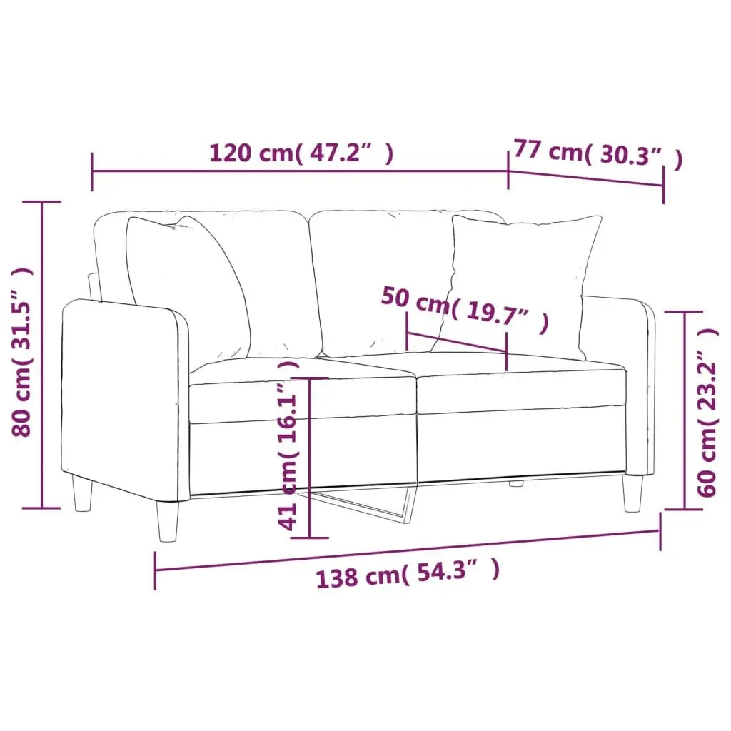 2-Seater Sofa with Throw Pillows Light Grey 120 cm Fabric 3200901