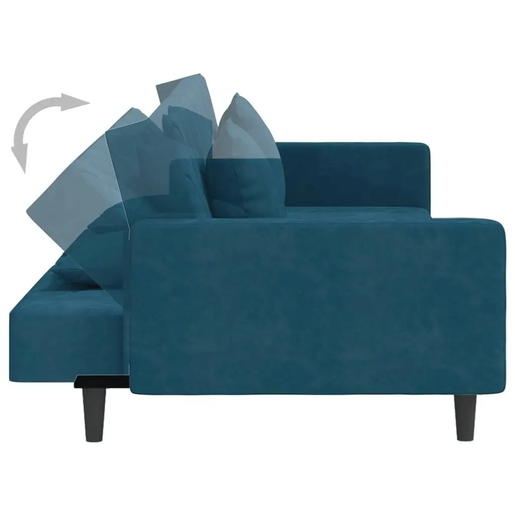 2-Seater Sofa Bed with Two Pillows Blue Velvet 375917