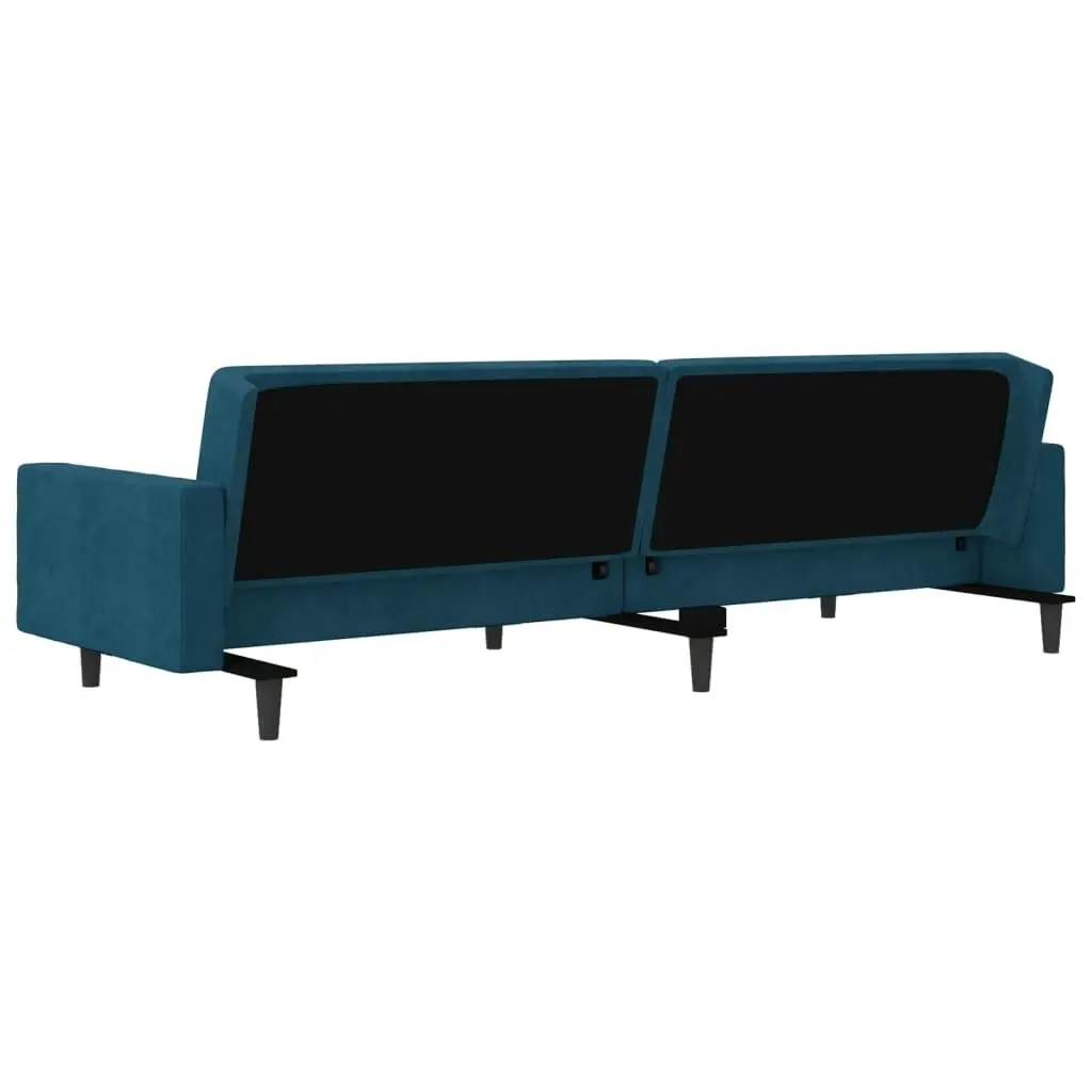 2-Seater Sofa Bed with Two Pillows Blue Velvet 375917