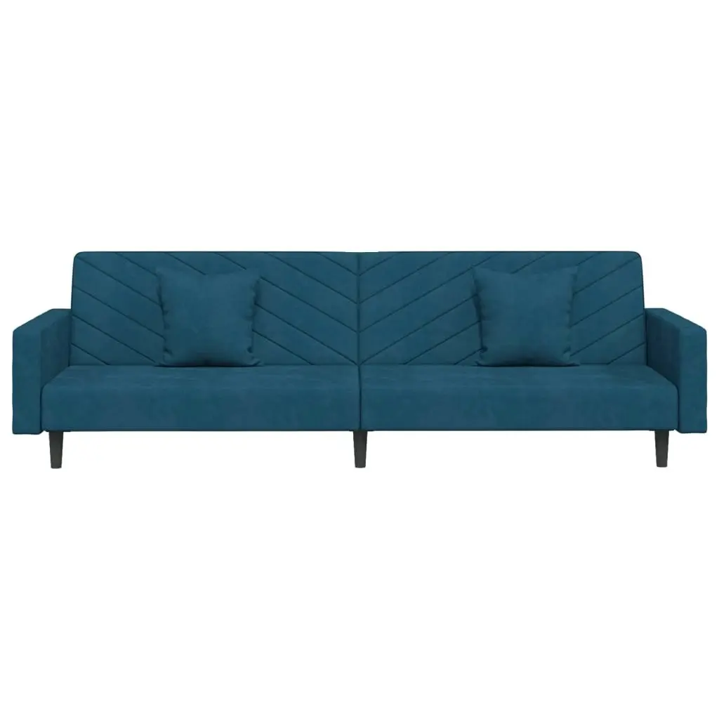 2-Seater Sofa Bed with Two Pillows Blue Velvet 375917