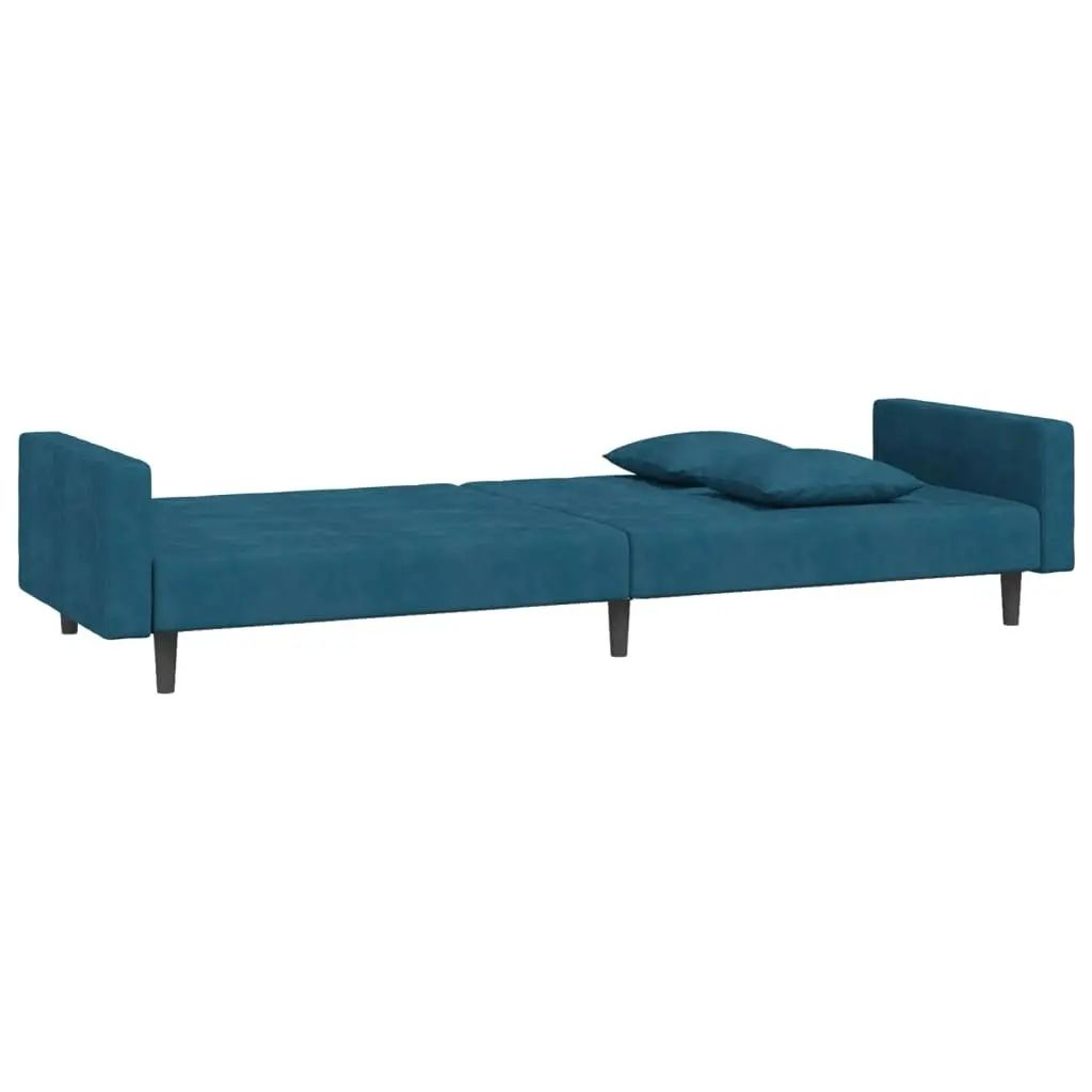 2-Seater Sofa Bed with Two Pillows Blue Velvet 375917