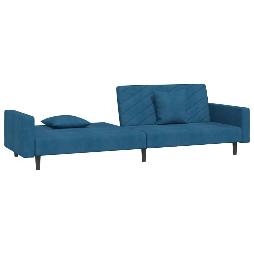 2-Seater Sofa Bed with Two Pillows Blue Velvet 375917