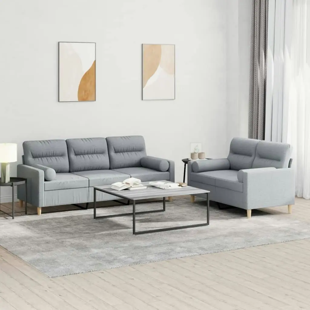 2 Piece Sofa Set with Pillows Light Grey Fabric 3201616