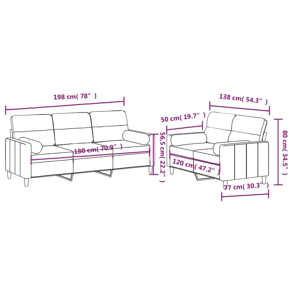 2 Piece Sofa Set with Pillows Light Grey Fabric 3201616