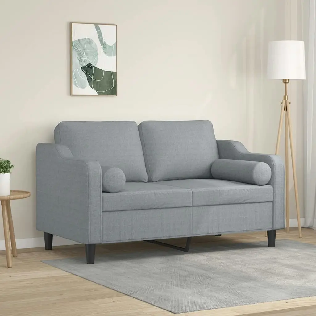 2-Seater Sofa with Throw Pillows Light Grey 120 cm Fabric 3200837