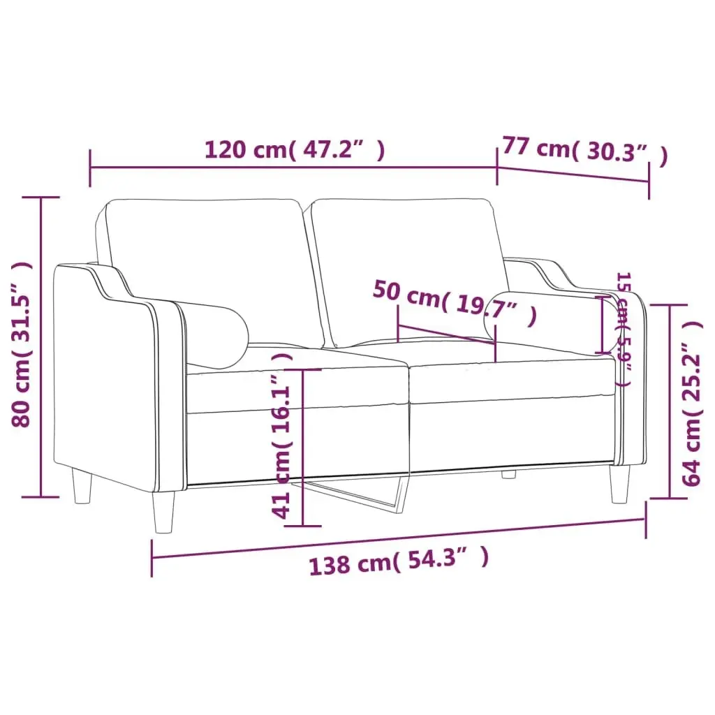 2-Seater Sofa with Throw Pillows Light Grey 120 cm Fabric 3200837