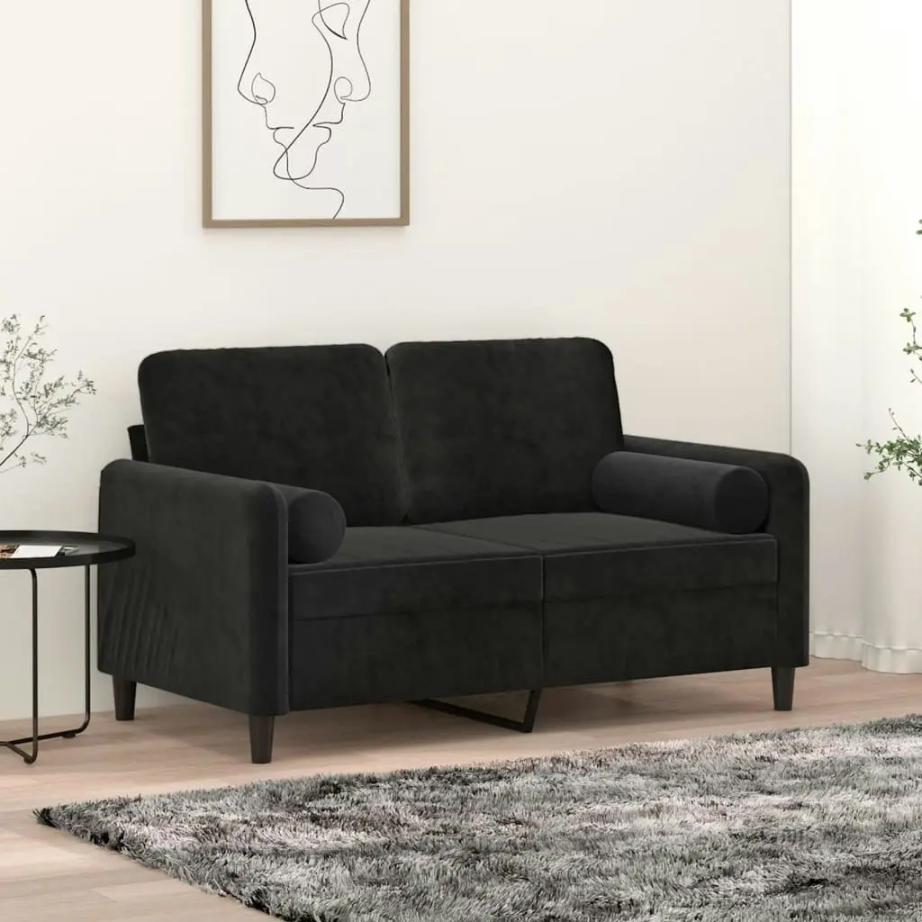 2-Seater Sofa with Throw Pillows Black 120 cm Velvet 3200876