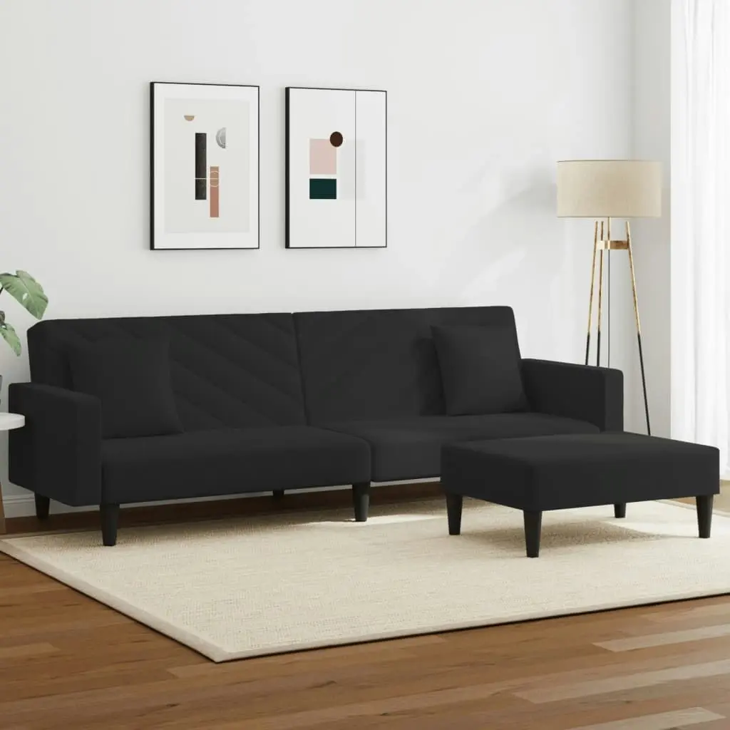 2 Piece Sofa Set with Pillows Black Velvet 3216271