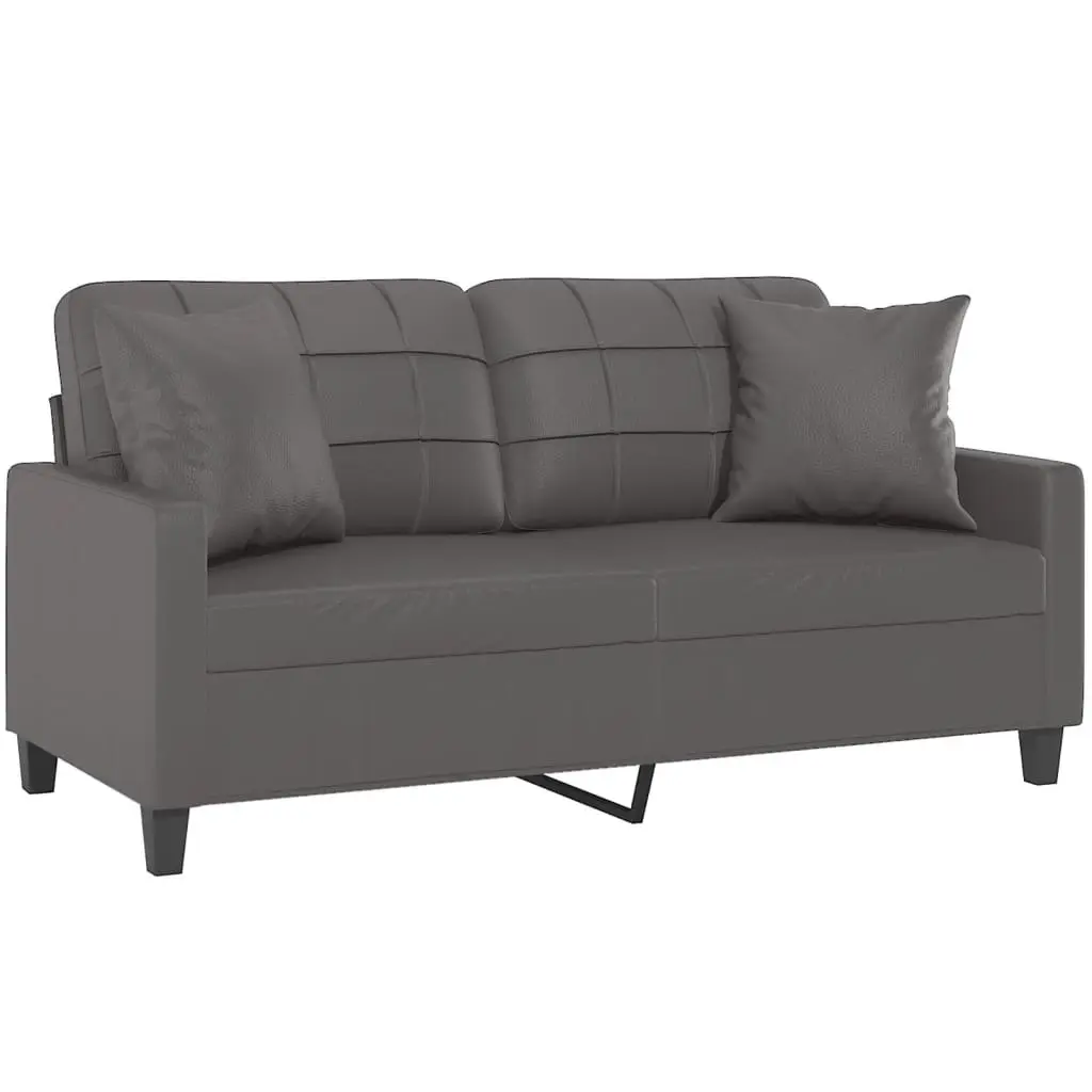 2-Seater Sofa with Throw Pillows Grey 140 cm Faux Leather 3200805