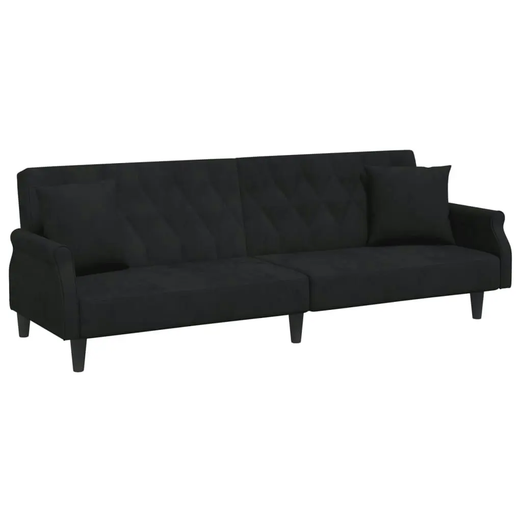 2-Seater Sofa Bed with Pillows and Footstool Black Velvet 3216222