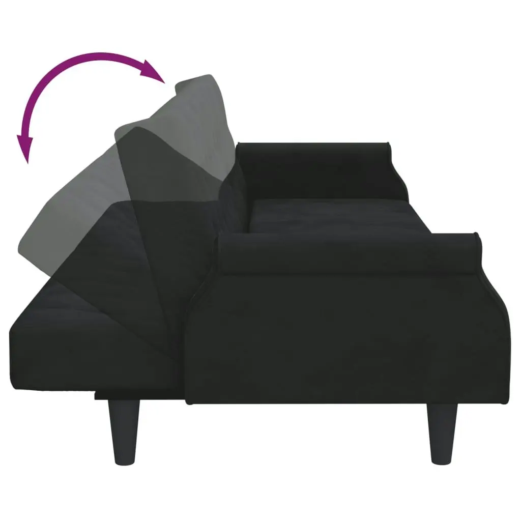 2-Seater Sofa Bed with Pillows and Footstool Black Velvet 3216222