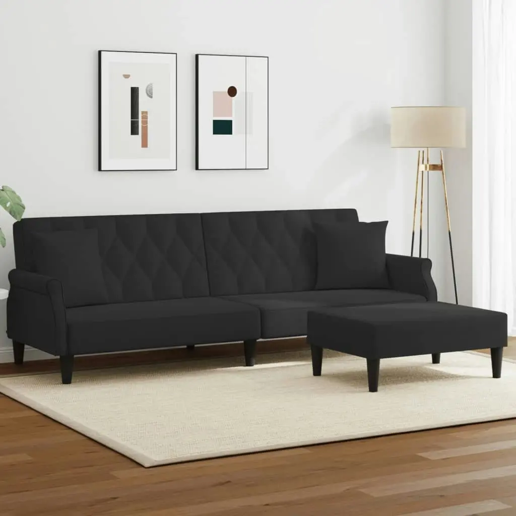 2-Seater Sofa Bed with Pillows and Footstool Black Velvet 3216222