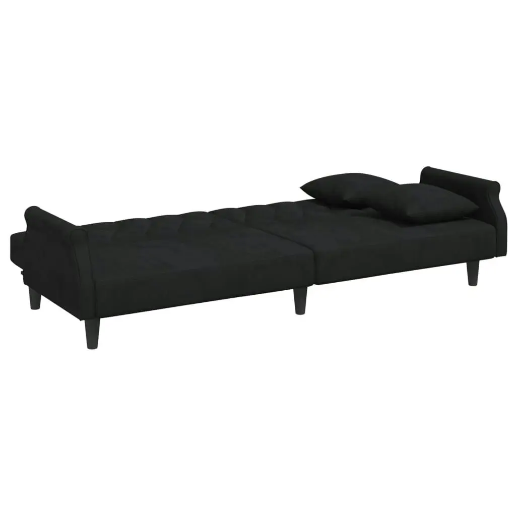 2-Seater Sofa Bed with Pillows and Footstool Black Velvet 3216222