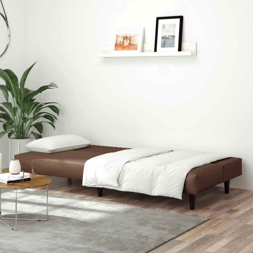 2-Seater Sofa Bed Brown Faux Leather 375948