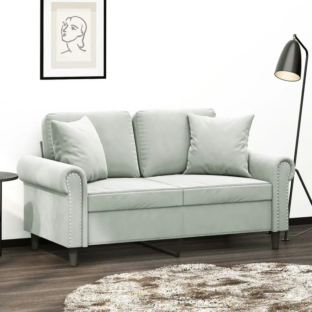 2-Seater Sofa with Throw Pillows Light Grey 120 cm Velvet 3200935