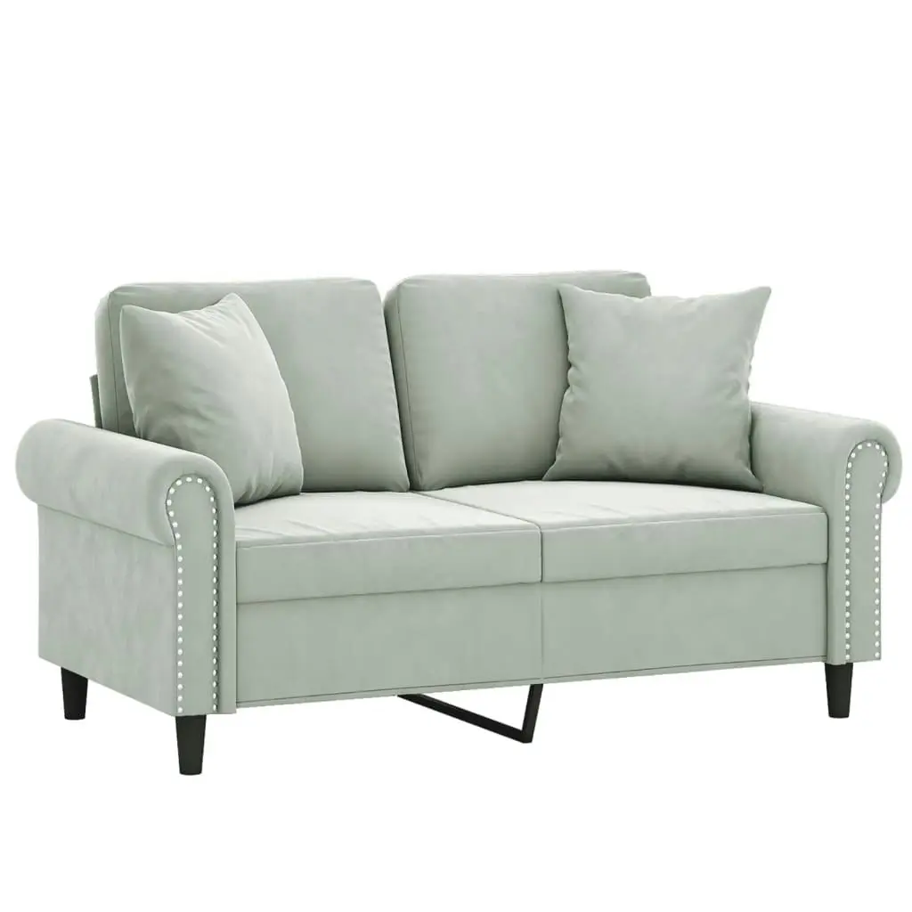 2-Seater Sofa with Throw Pillows Light Grey 120 cm Velvet 3200935