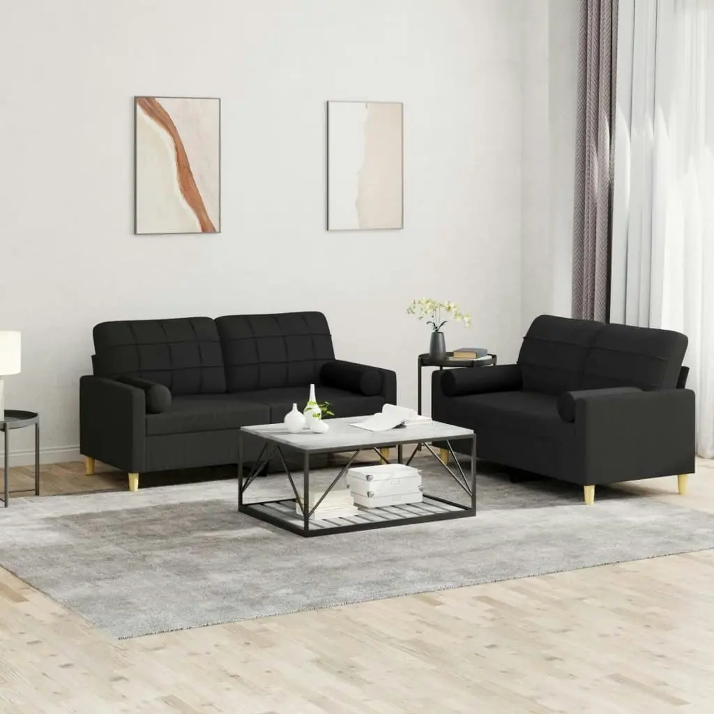 2 Piece Sofa Set with Pillows Black Fabric 3201294