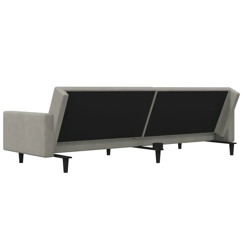 2-Seater Sofa Bed with Two Pillows Light Grey Velvet 375816