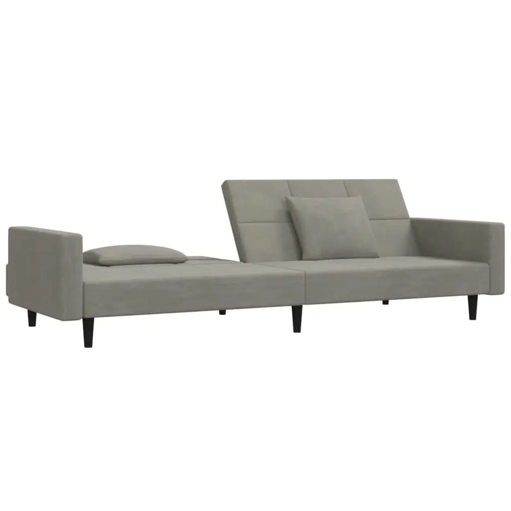 2-Seater Sofa Bed with Two Pillows Light Grey Velvet 375816