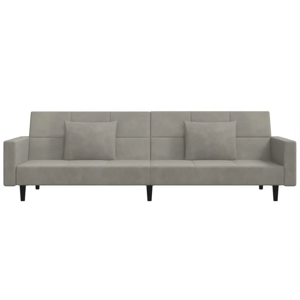 2-Seater Sofa Bed with Two Pillows Light Grey Velvet 375816