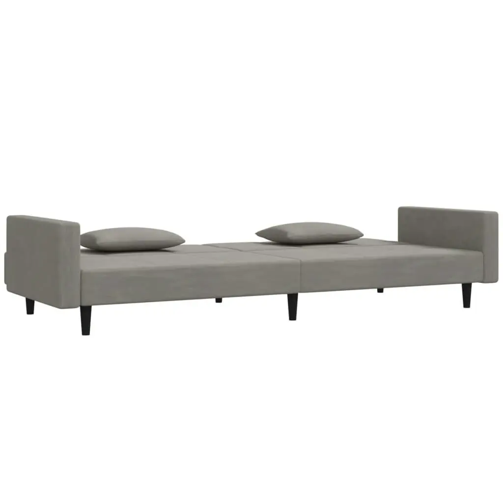 2-Seater Sofa Bed with Two Pillows Light Grey Velvet 375816