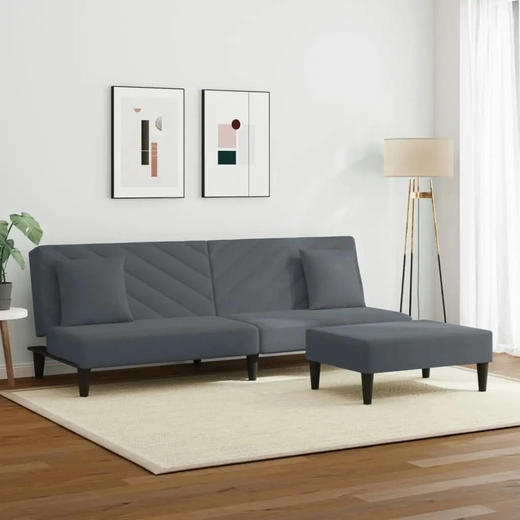 2 Piece Sofa Set with Pillows Dark Grey Velvet 3216263