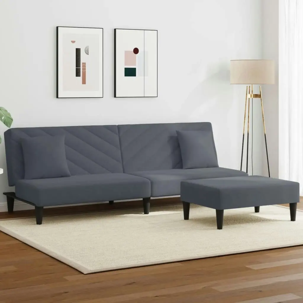 2 Piece Sofa Set with Pillows Dark Grey Velvet 3216263