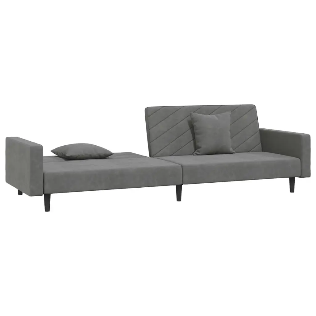 2-Seater Sofa Bed with Two Pillows Dark Grey Velvet 375919