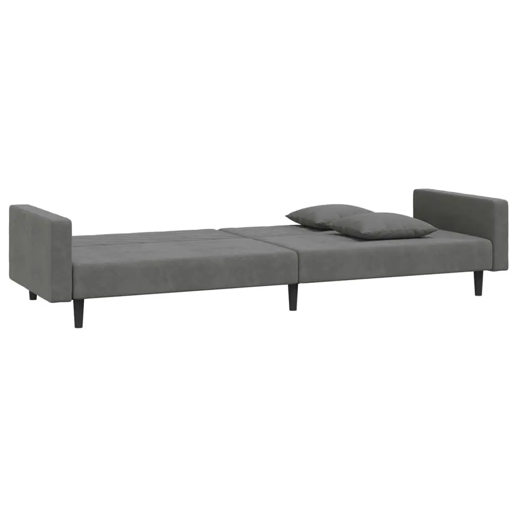 2-Seater Sofa Bed with Two Pillows Dark Grey Velvet 375919