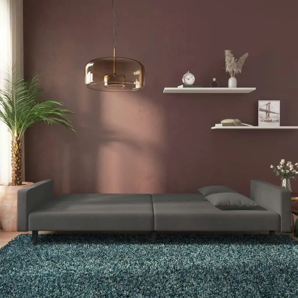 2-Seater Sofa Bed with Two Pillows Dark Grey Velvet 375919