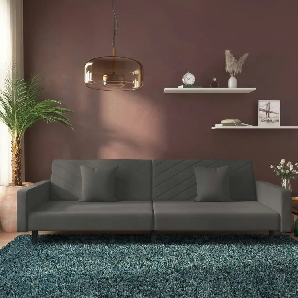 2-Seater Sofa Bed with Two Pillows Dark Grey Velvet 375919