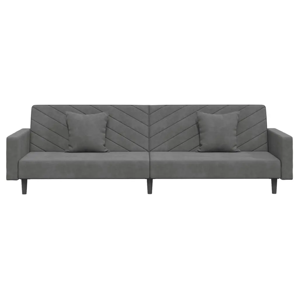 2-Seater Sofa Bed with Two Pillows Dark Grey Velvet 375919