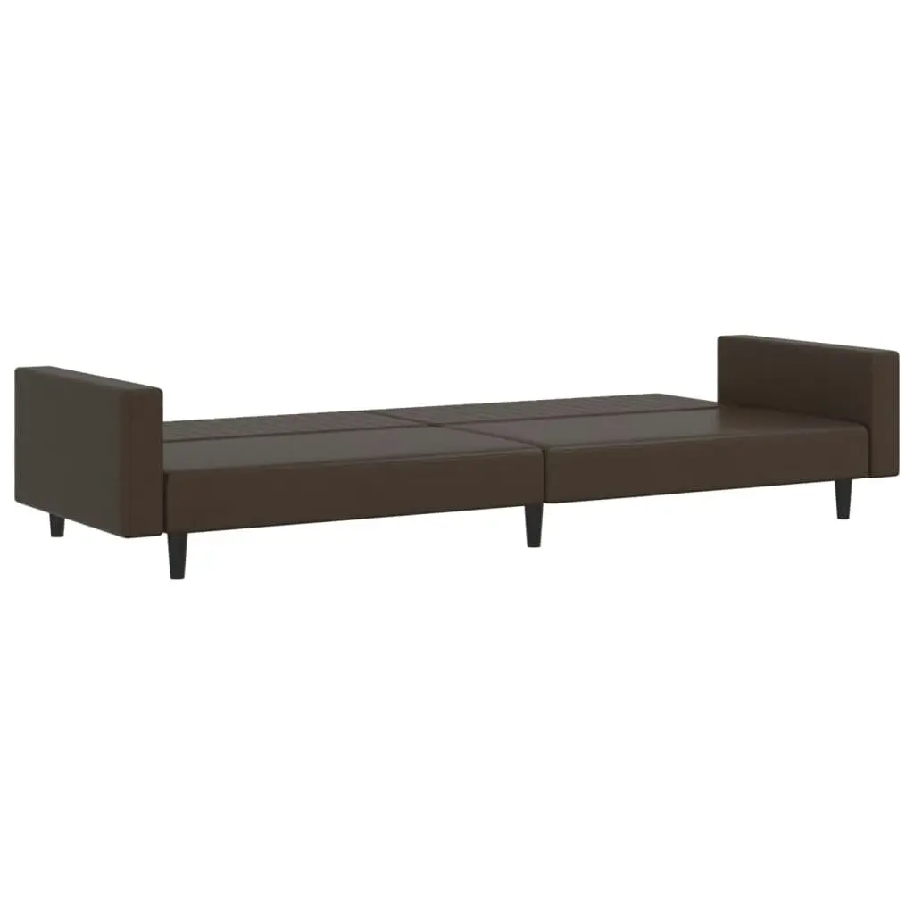 2-Seater Sofa Bed Brown Faux Leather 375952