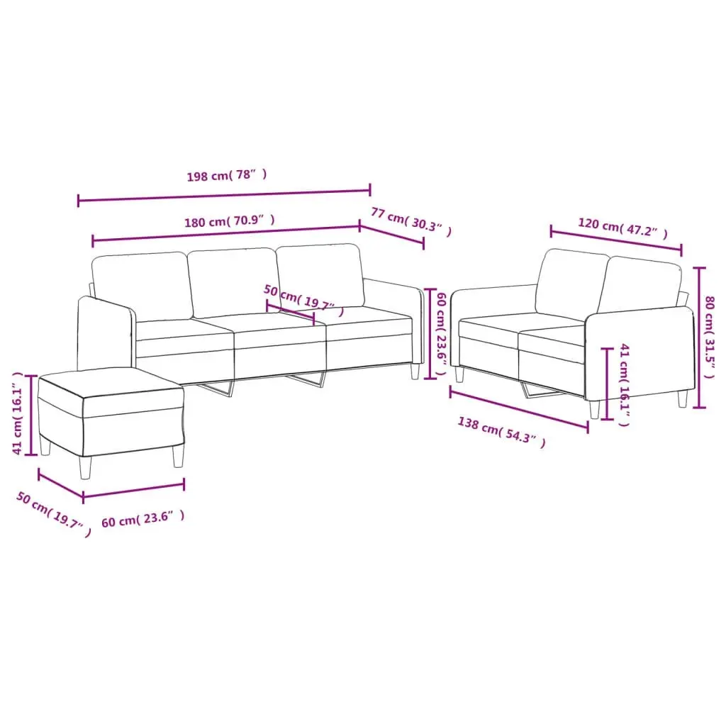 3 Piece Sofa Set Light Grey Velvet 3202024