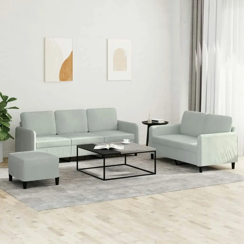 3 Piece Sofa Set Light Grey Velvet 3202024