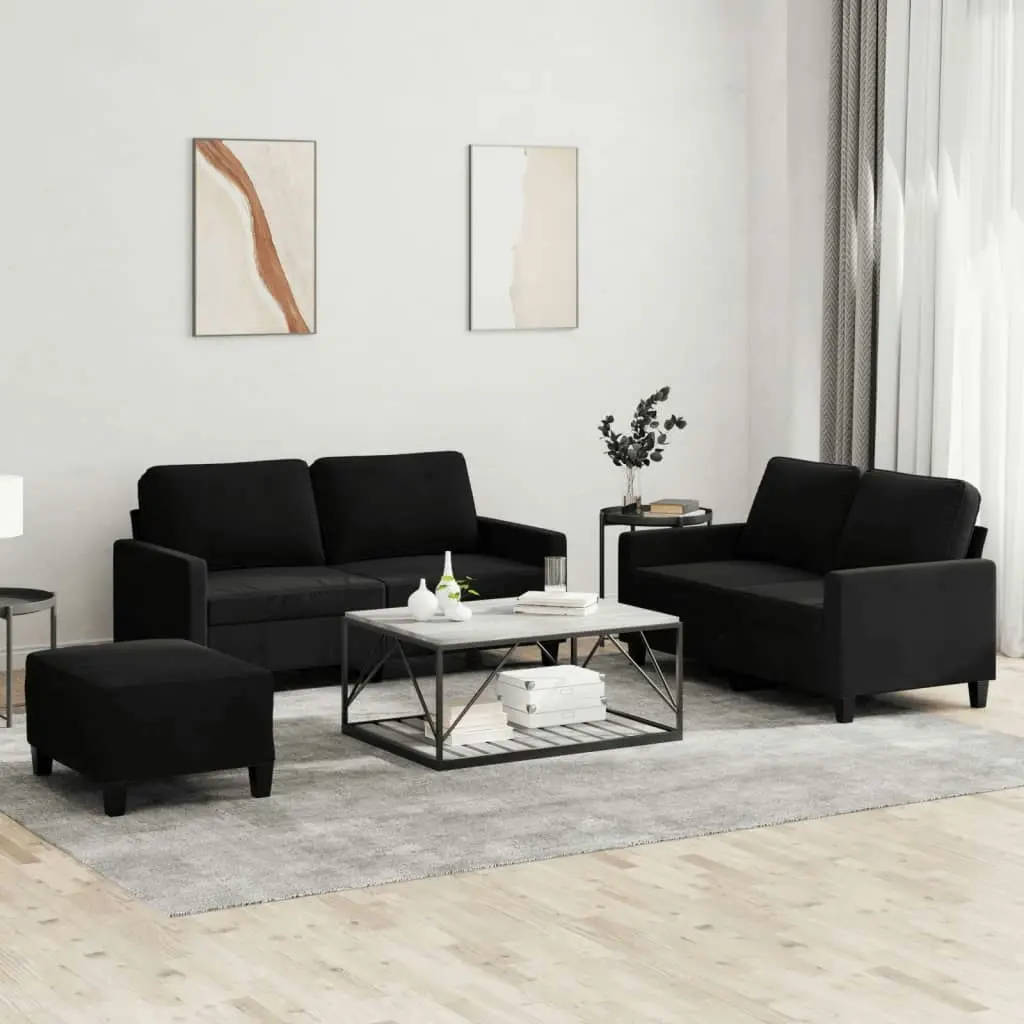 3 Piece Sofa Set with Cushions Black Velvet 3201511