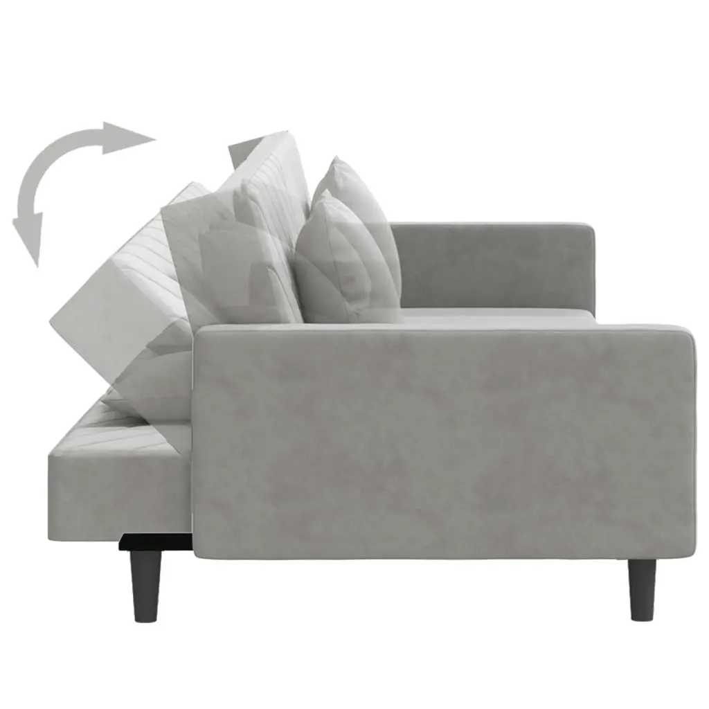 2-Seater Sofa Bed with Two Pillows Light Grey Velvet 375918