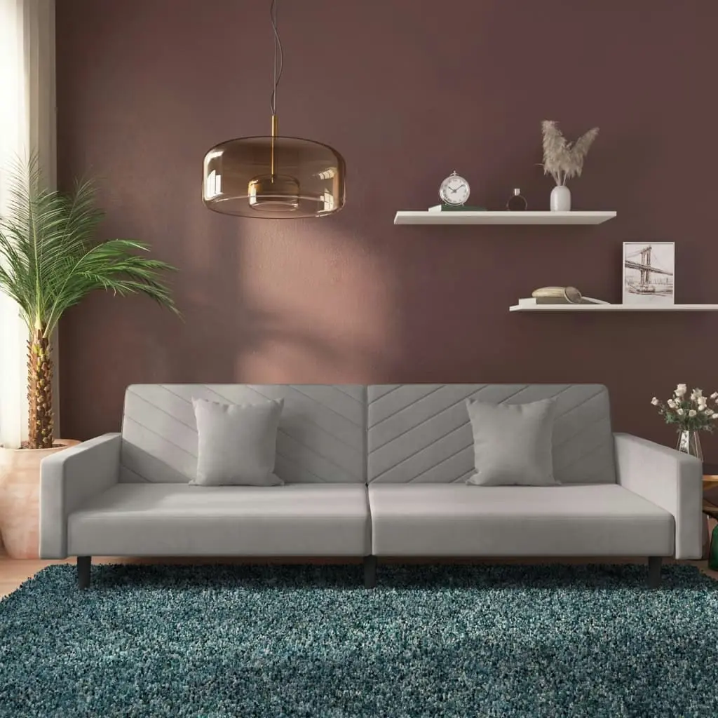 2-Seater Sofa Bed with Two Pillows Light Grey Velvet 375918