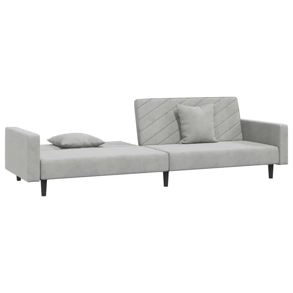 2-Seater Sofa Bed with Two Pillows Light Grey Velvet 375918