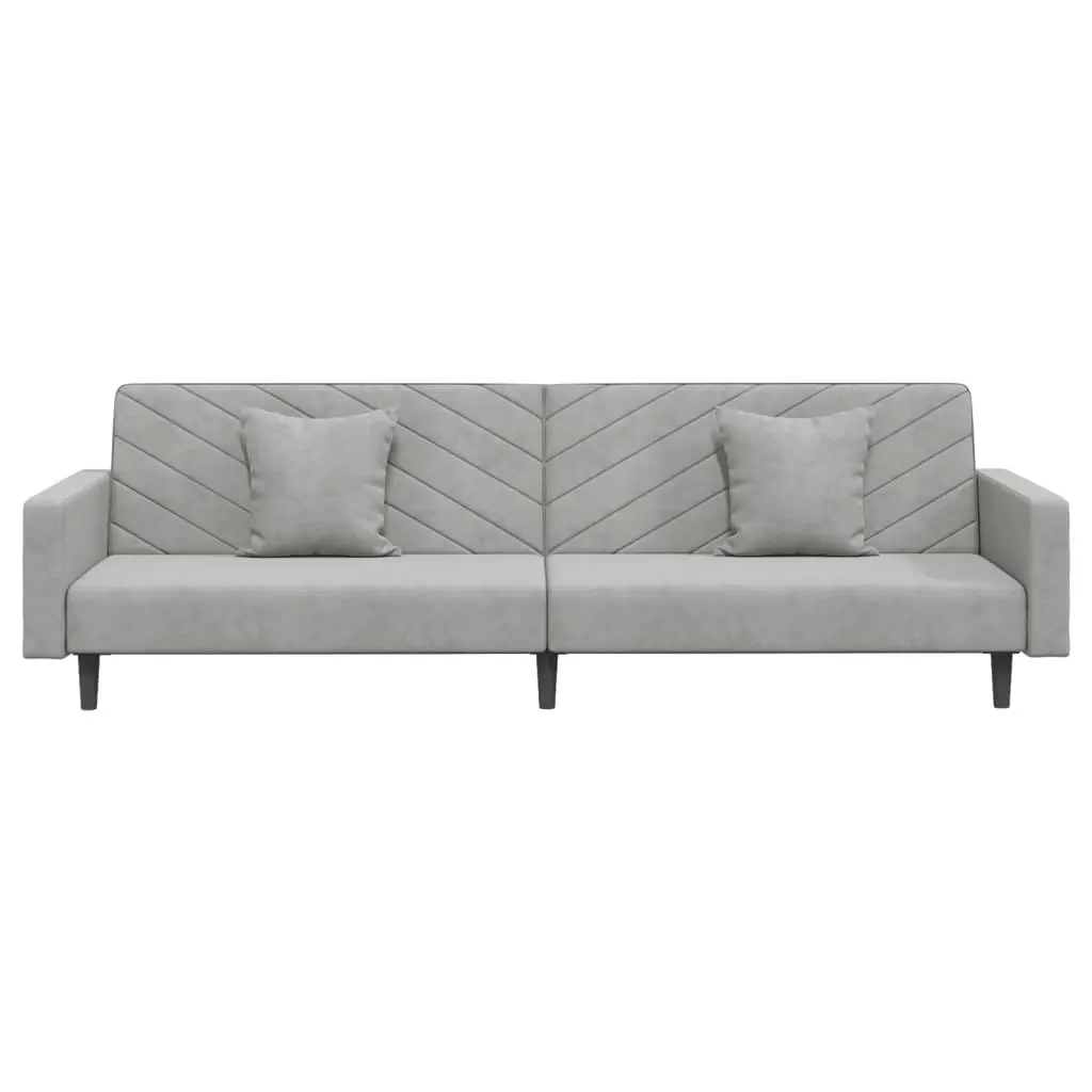 2-Seater Sofa Bed with Two Pillows Light Grey Velvet 375918