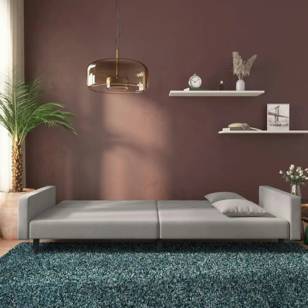 2-Seater Sofa Bed with Two Pillows Light Grey Velvet 375918