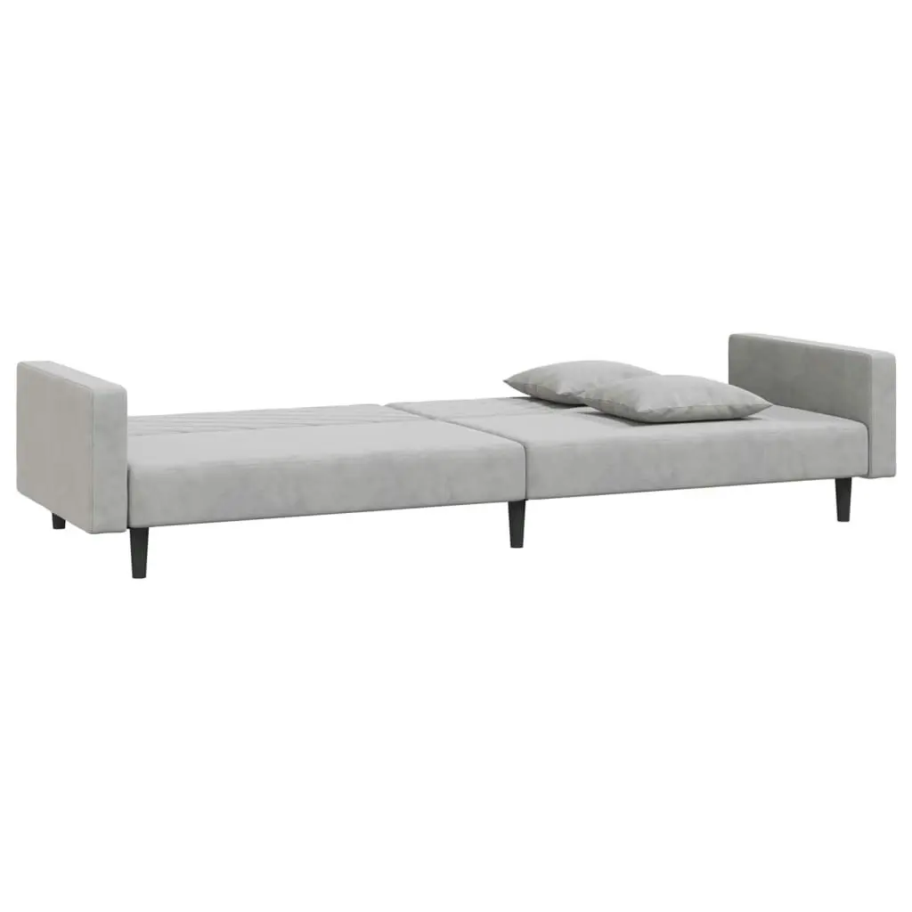 2-Seater Sofa Bed with Two Pillows Light Grey Velvet 375918