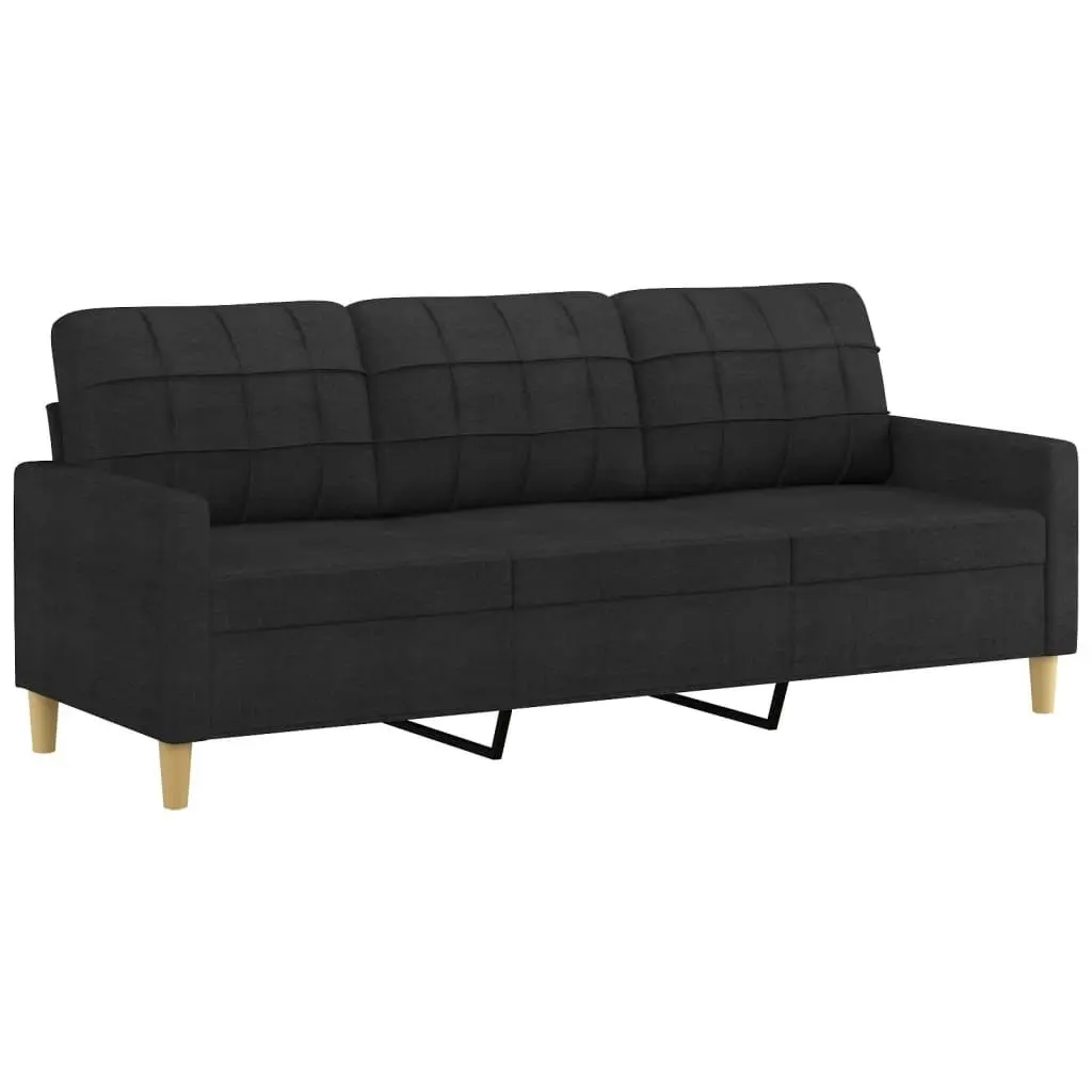 3 Piece Sofa Set with Pillows Black Fabric 3201334