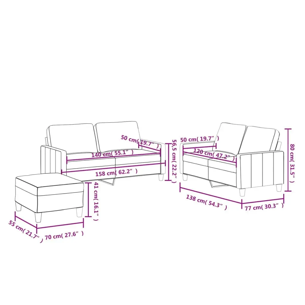 3 Piece Sofa Set with Cushions Cream Faux Leather 3201414