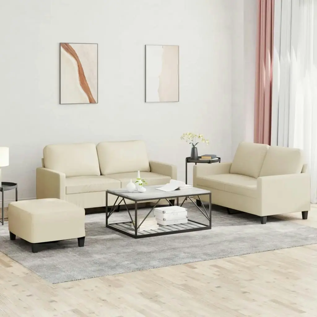 3 Piece Sofa Set with Cushions Cream Faux Leather 3201414