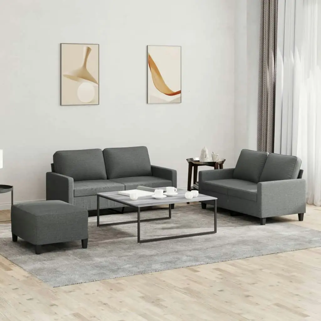 3 Piece Sofa Set with Cushions Dark Grey Fabric 3201453