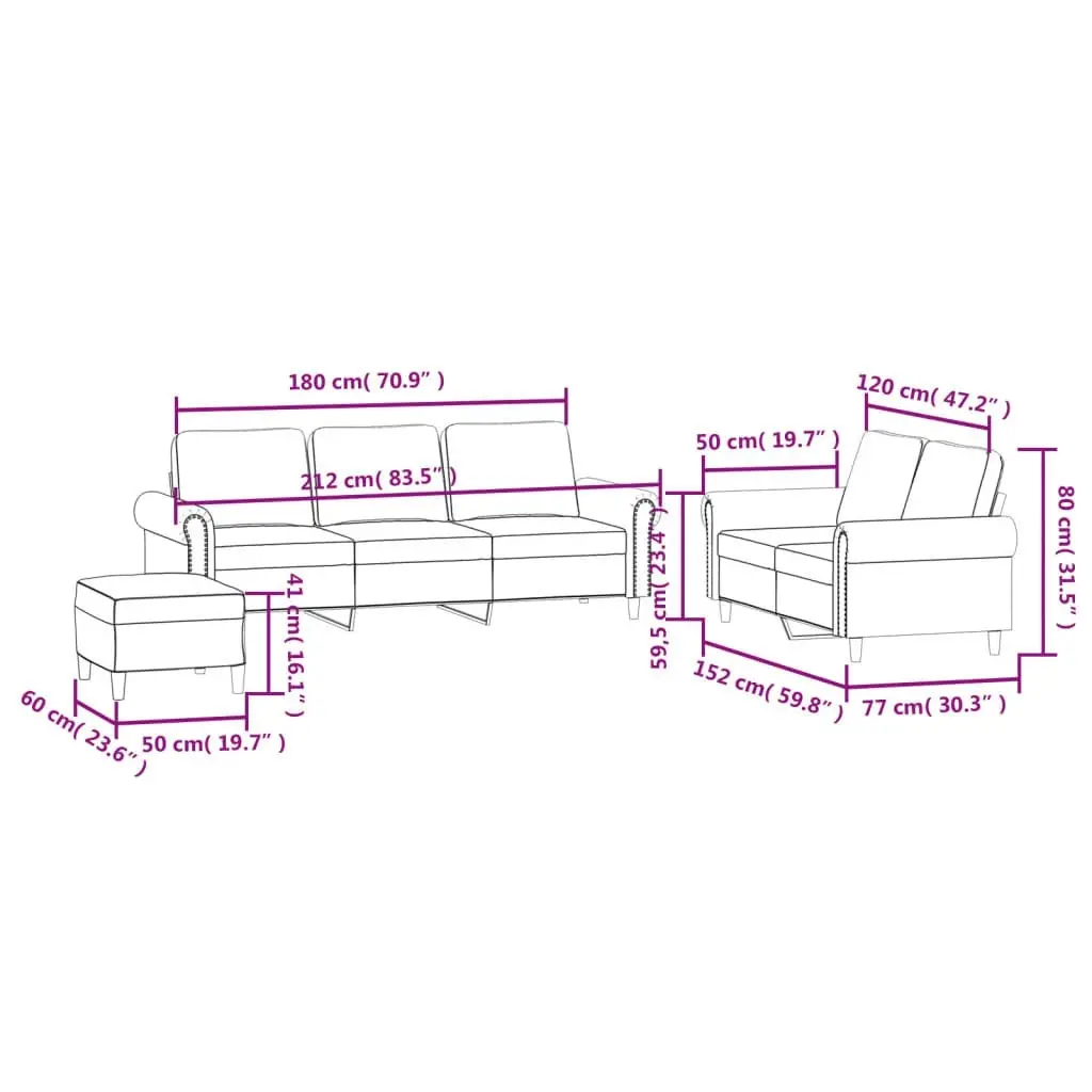 3 Piece Sofa Set with Cushions Light Grey Velvet 3202260